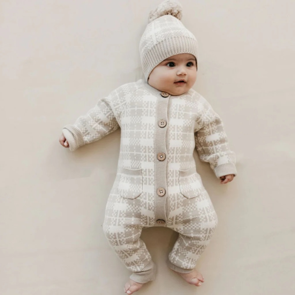 Jamie Kay Knit Plaid Footie - Cream and Brown